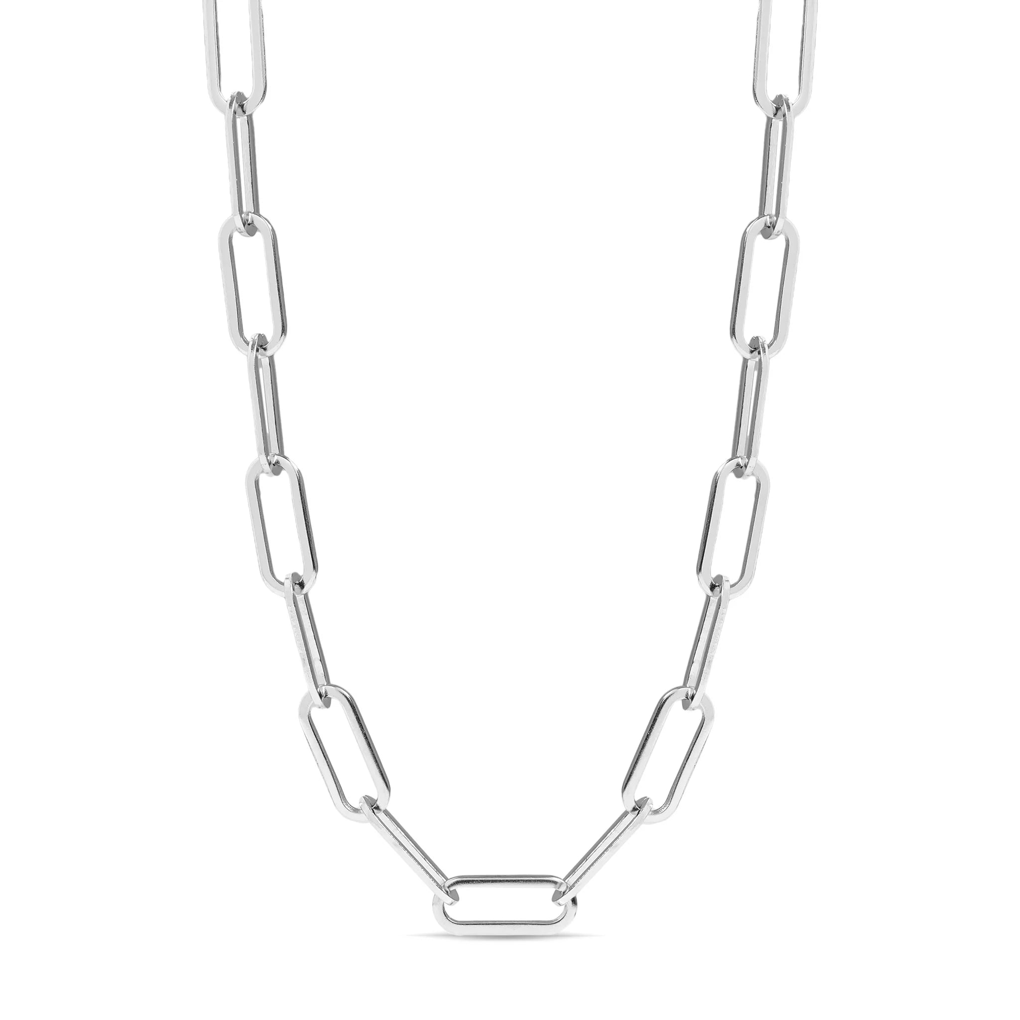 Silver Melchior Jewellery Steel Paperclip Chain Necklace with elongated links and polished finish
