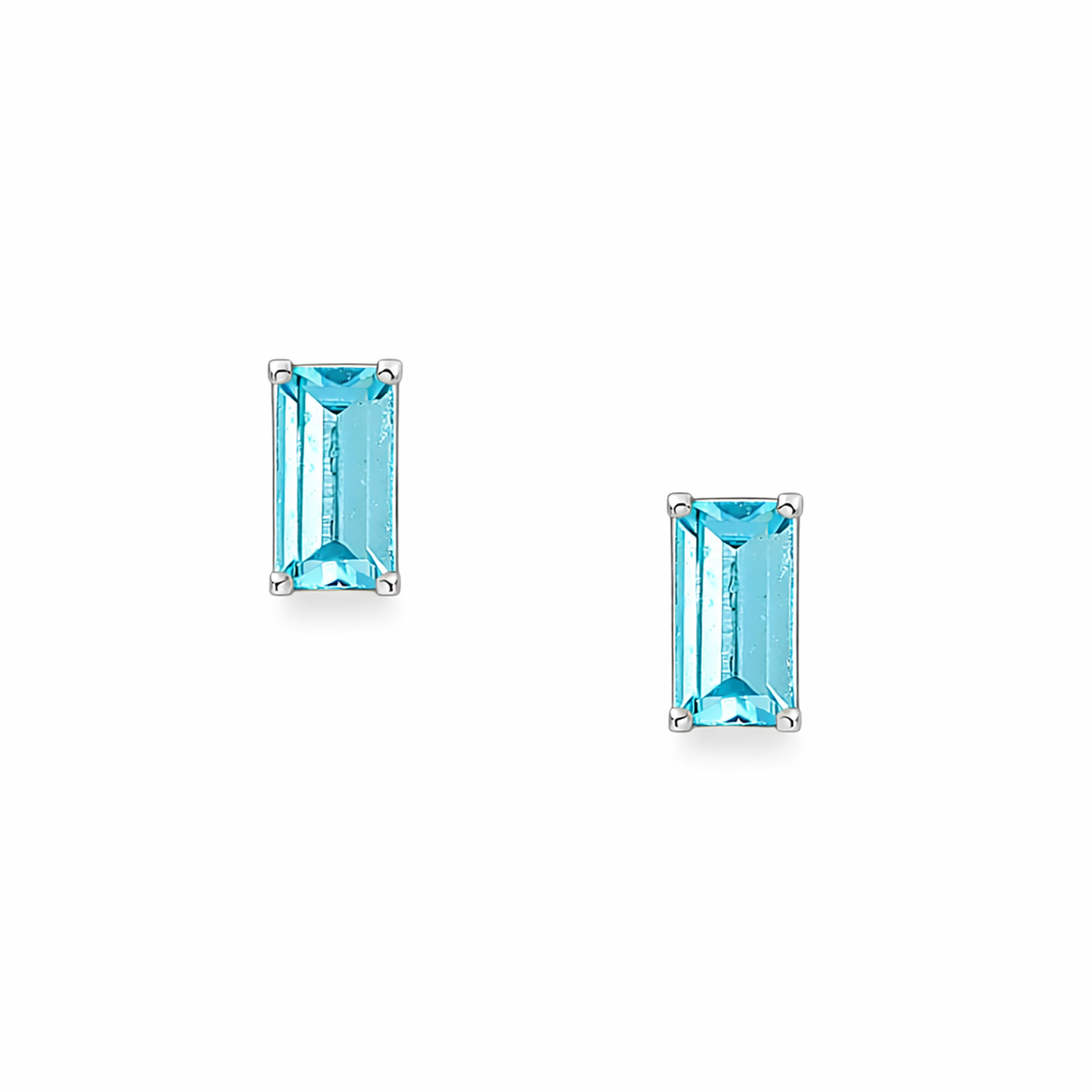 Melchior Jewellery sterling silver aqua cz stud earrings with rectangular bright aqua blue stones