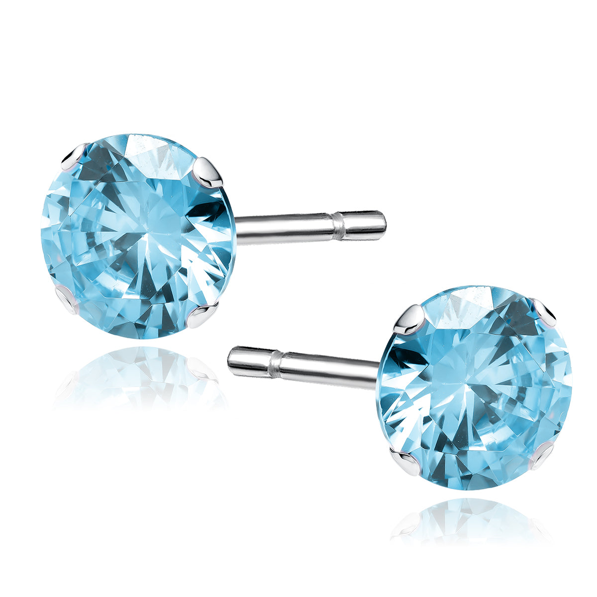 Melchior Jewellery sterling silver aquamarine stud earrings with bright blue round gemstones