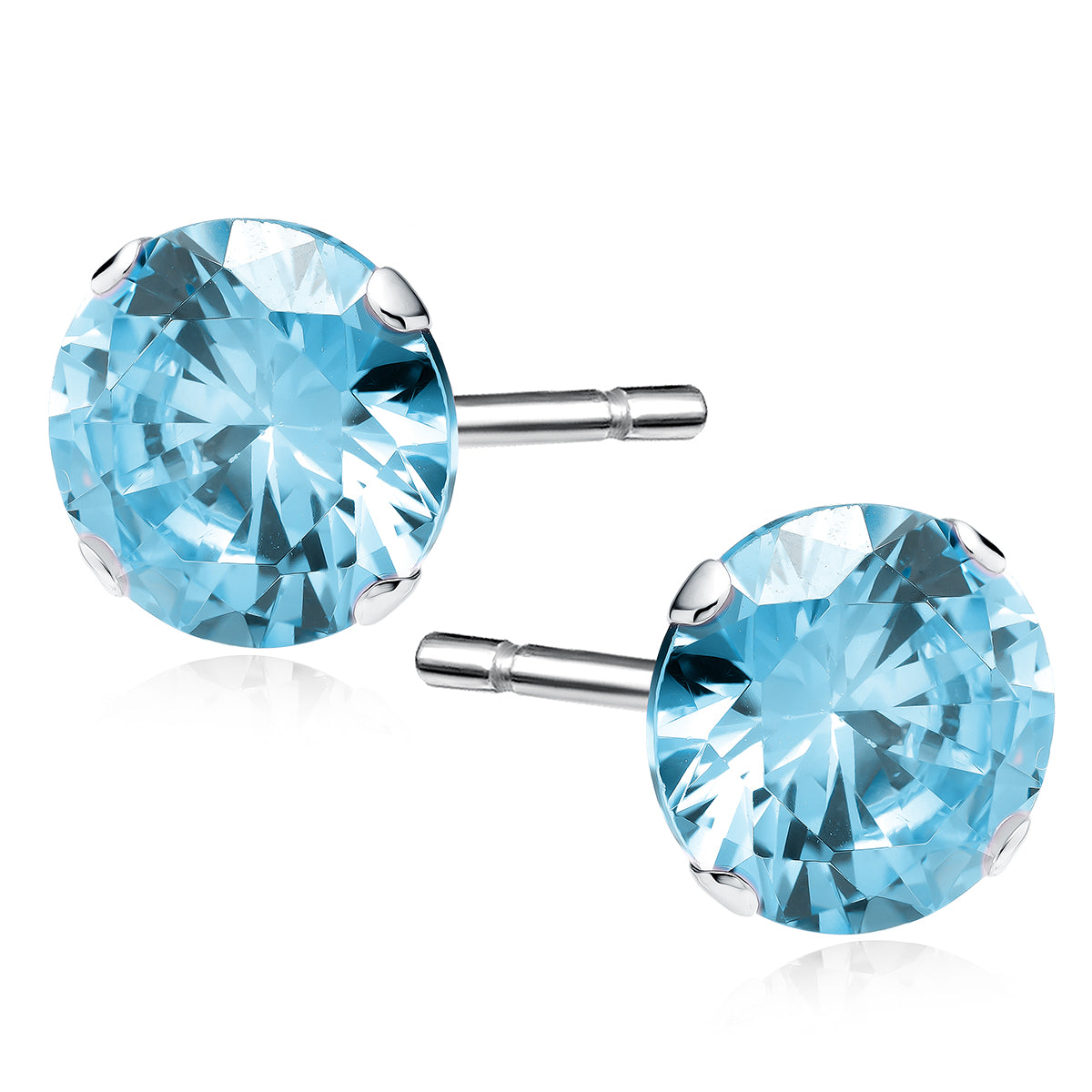 Melchior Jewellery sterling silver aquamarine stud earrings with bright sky blue gemstones in classic round cut