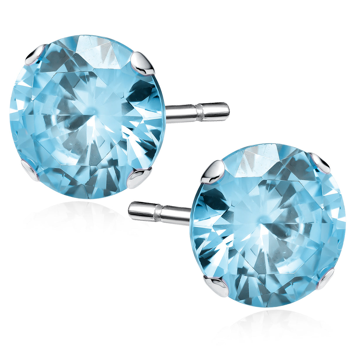 Sterling silver aquamarine stud earrings with round faceted sky blue gemstones by Melchior Jewellery