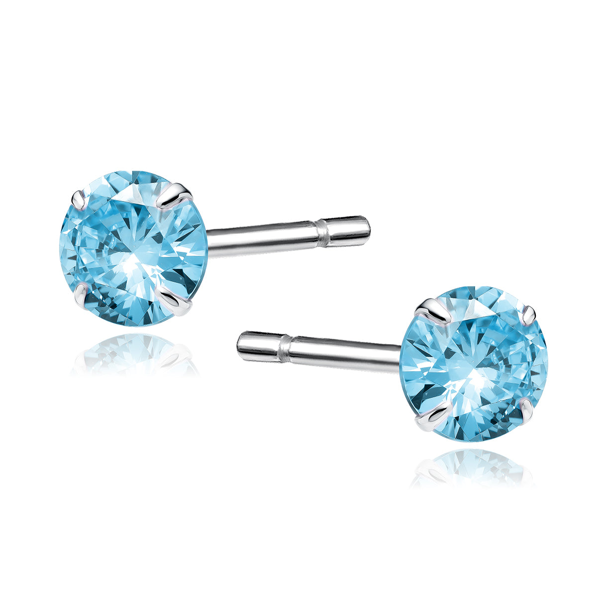 Melchior Jewellery sterling silver aquamarine stud earrings with bright blue round gemstones and secure four-prong setting