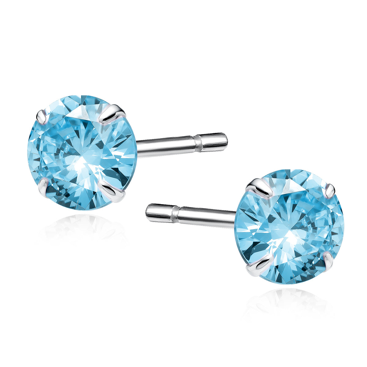 Melchior Jewellery sterling silver aquamarine stud earrings with bright blue round gemstones and secure claw settings