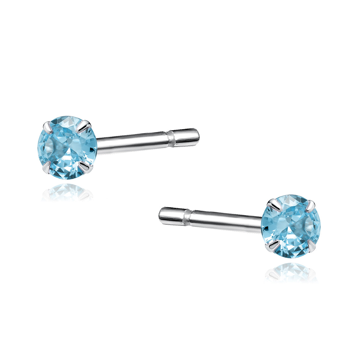 Melchior Jewellery sterling silver aquamarine stud earrings with sparkling light blue round gemstones