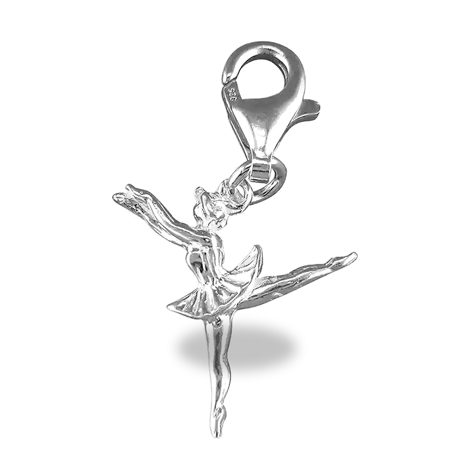 Melchior Jewellery sterling silver ballerina charm clip on featuring a detailed dancer in mid-pose with a lobster clasp