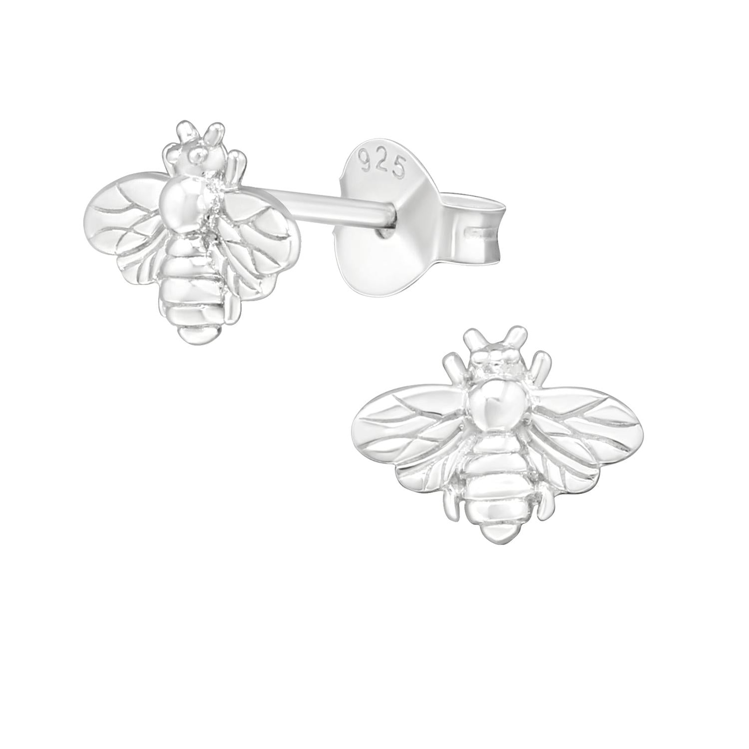 Melchior Jewellery Sterling Silver Bee Earrings with detailed wings and polished finish