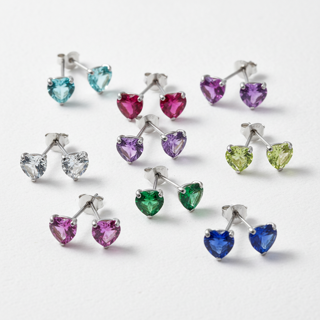 Melchior Jewellery sterling silver birthstone heart earrings in various coloured gemstones for women