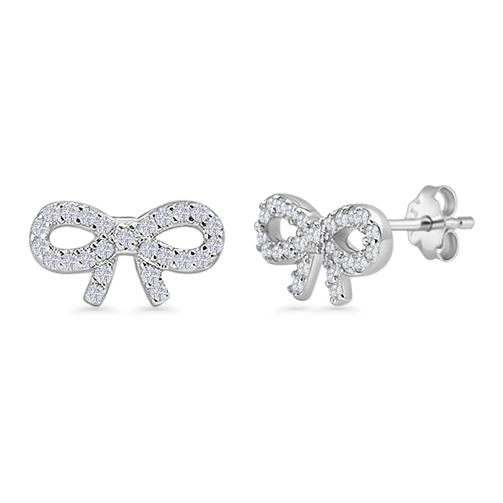Sterling silver bow earrings from Melchior Jewellery adorned with sparkling clear crystals in a delicate bow shape