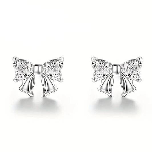 Melchior Jewellery sterling silver bow stud earrings with sparkling crystal detailing for women