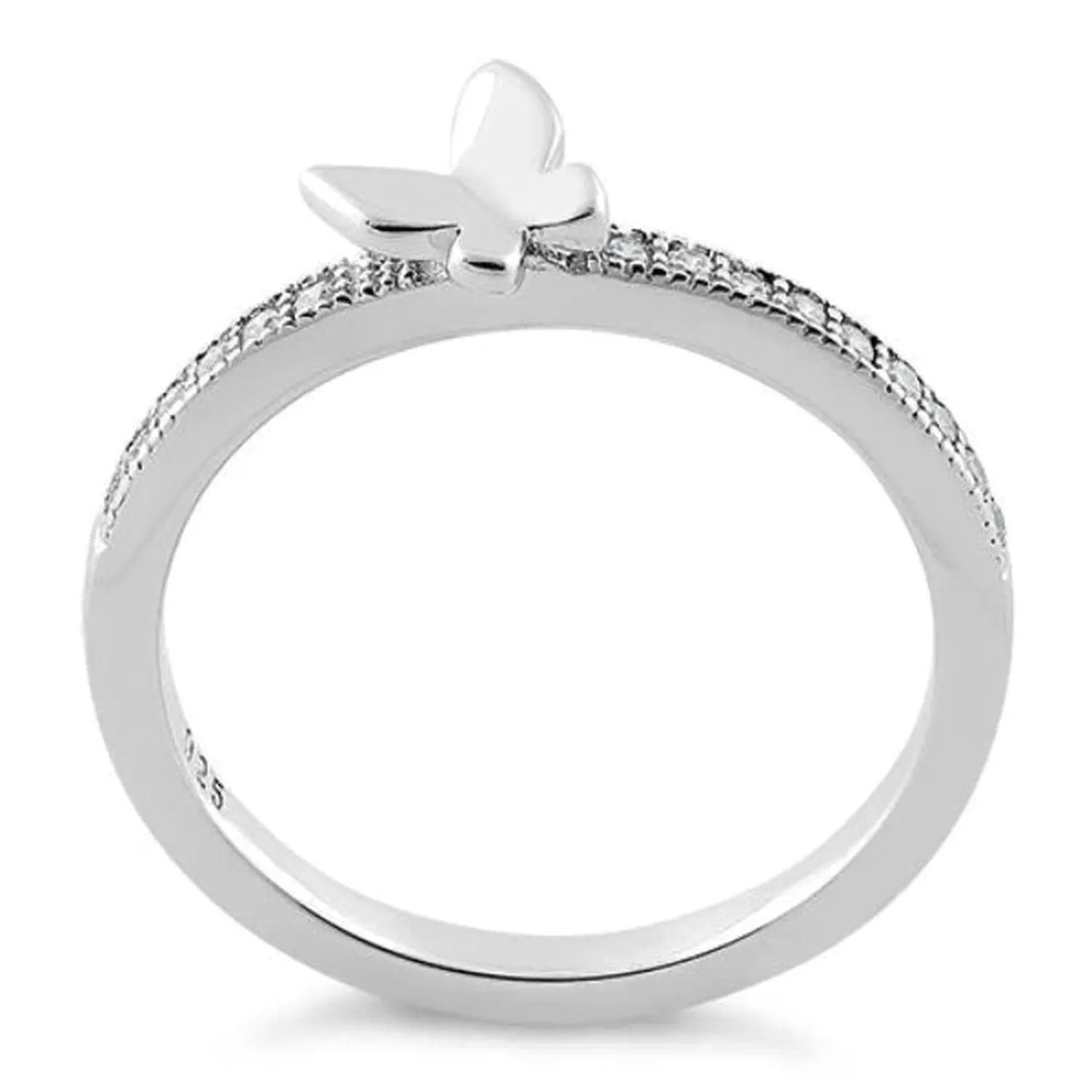 Sterling silver butterfly ring by Melchior Jewellery with delicate butterfly design and sparkling band