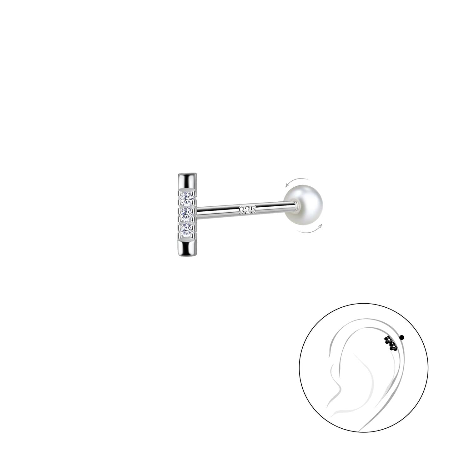 Melchior Jewellery sterling silver cartilage stud with clear crystals and secure backing for ear cartilage