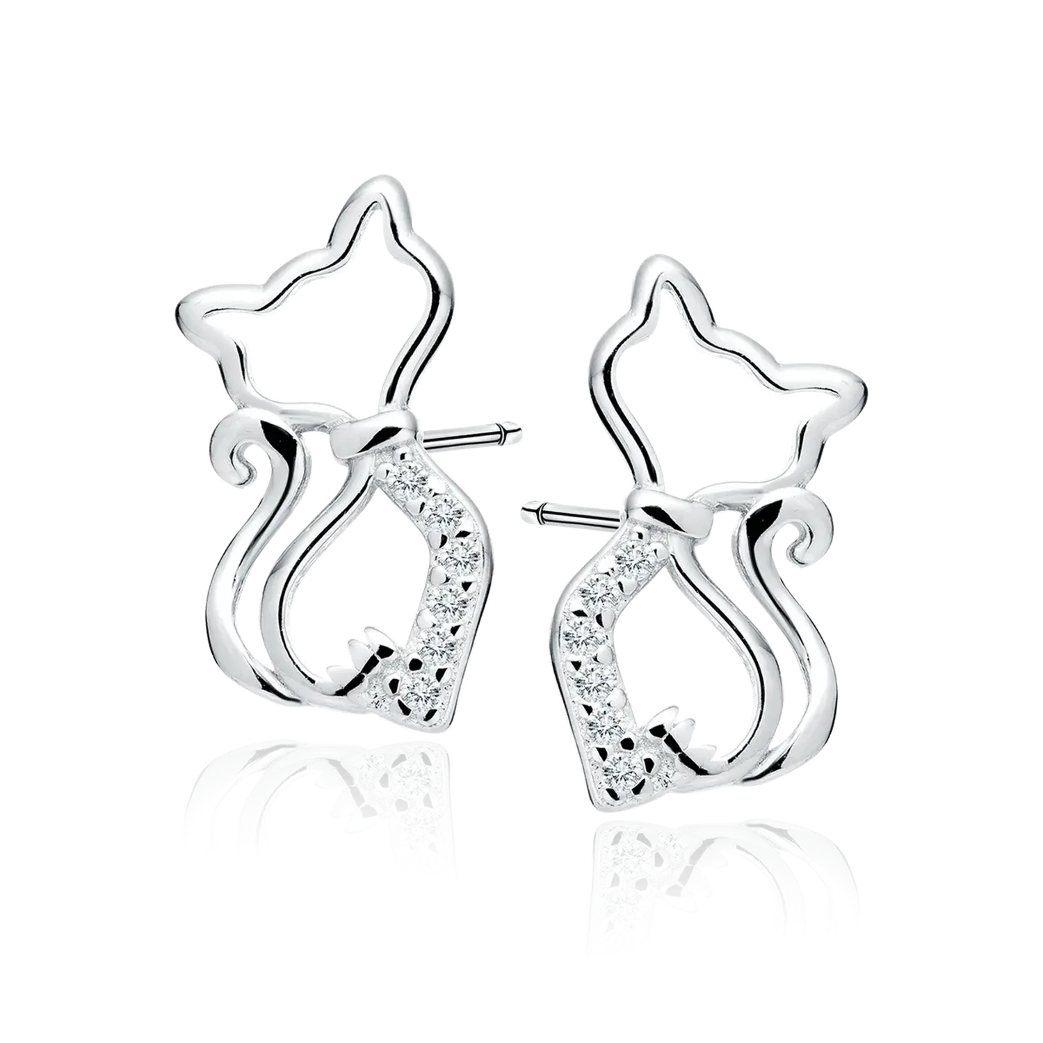 Melchior Jewellery sterling silver cat stud earrings with delicate hollow cat design for women