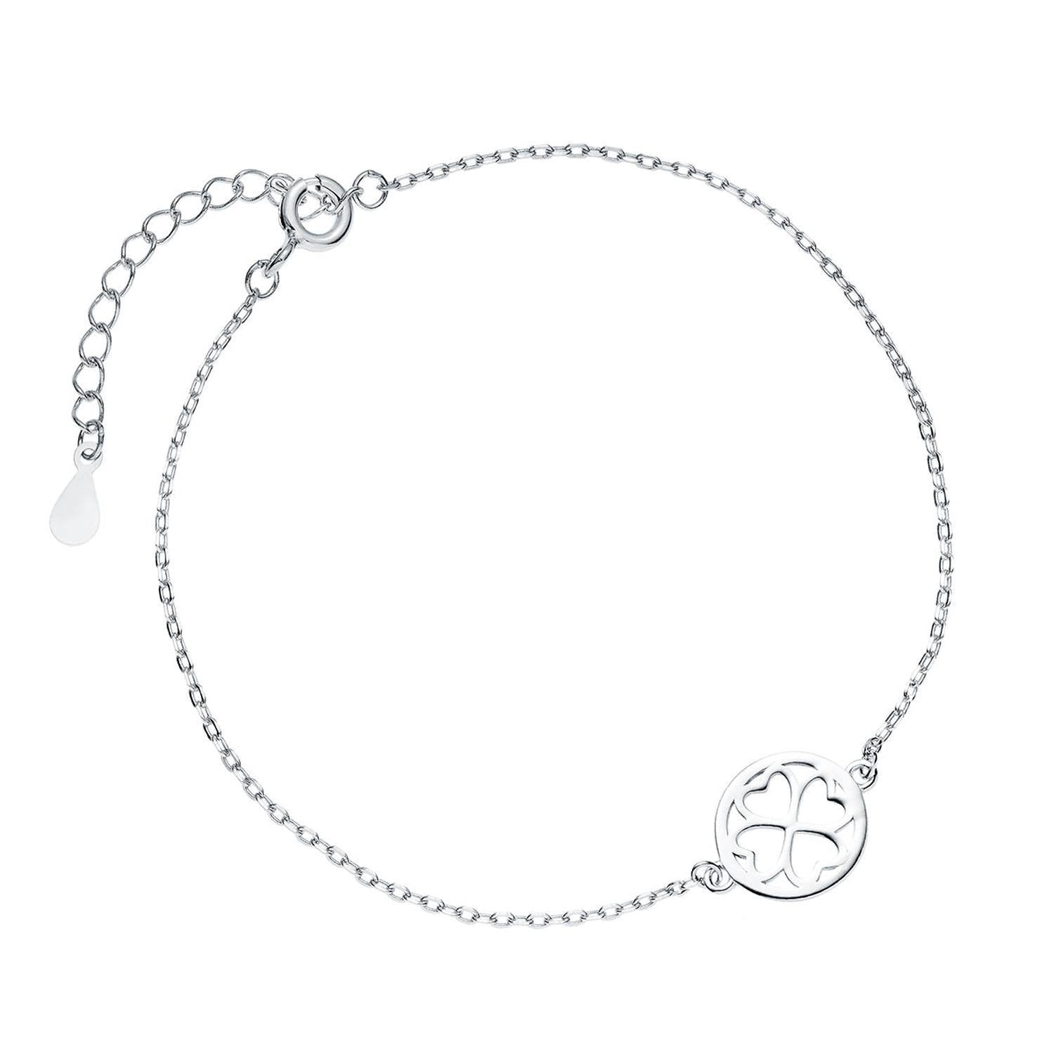 Sentiell sterling silver clover bracelet with delicate chain and intricate clover charm pendant