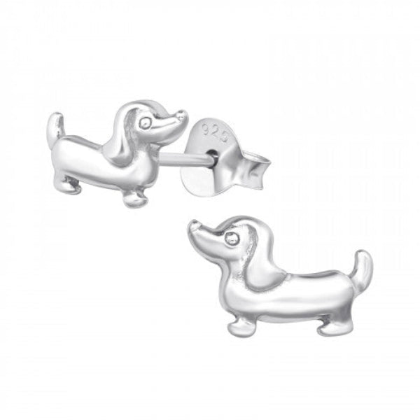 Melchior Jewellery sterling silver dachshund earrings with detailed dog design and secure backings