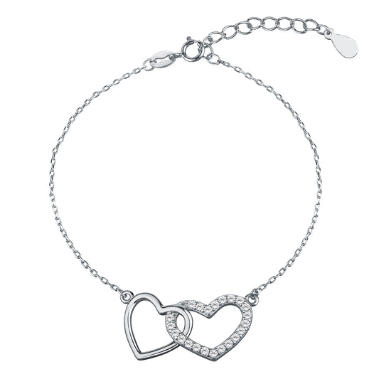 Sentiell sterling silver double heart bracelet for women with delicate chain and crystal accents