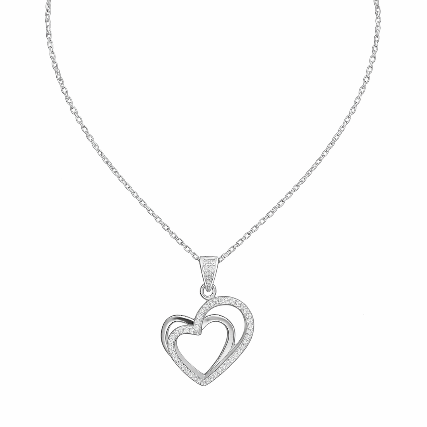 Melchior Jewellery sterling silver double heart necklace with delicate chain and crystal accents