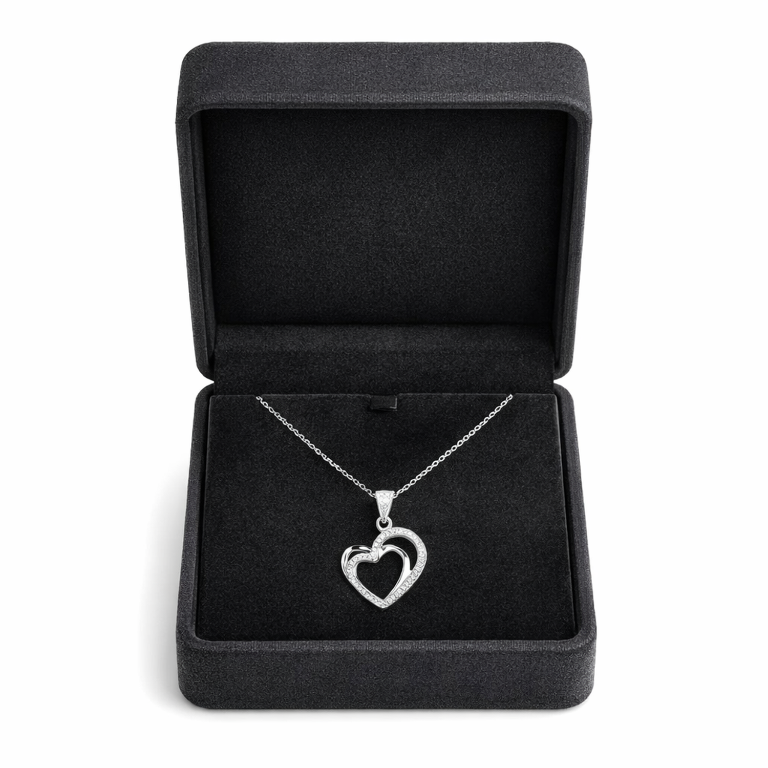 Melchior Jewellery sterling silver double heart necklace in black velvet gift box