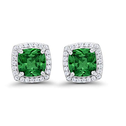 Melchior Jewellery sterling silver emerald stud earrings with sparkling white stones surrounding vibrant green gems