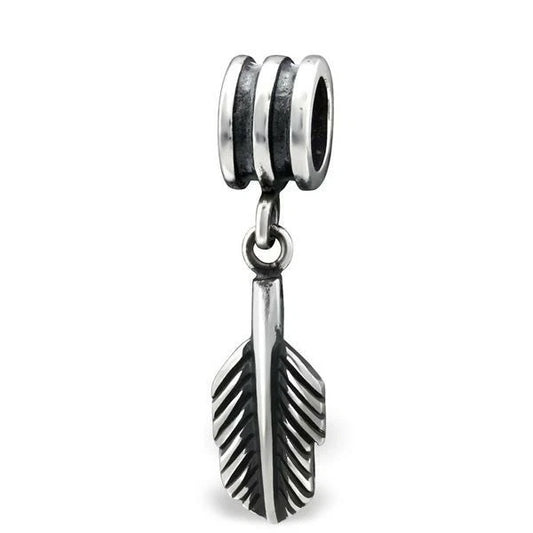 Melchior Jewellery sterling silver feather charm bead with detailed feather design and polished finish