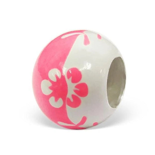 Melchior Jewellery sterling silver flower charm bead with pink and white enamel floral design