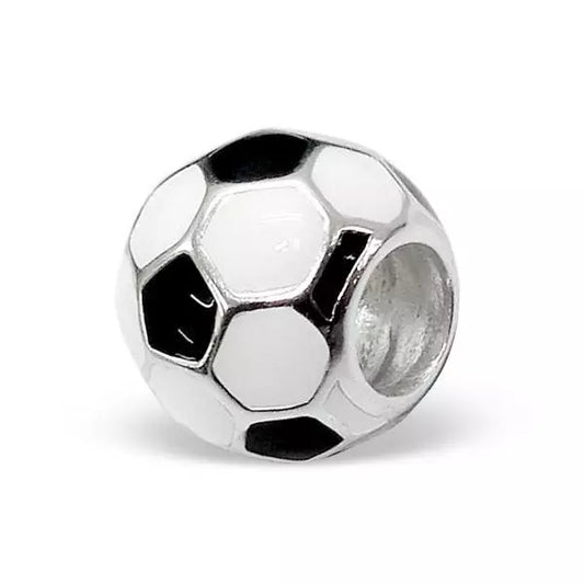 Melchior Jewellery sterling silver football charm bead with black and white enamel details
