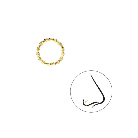 Melchior Jewellery sterling silver gold nose ring with twisted design shown on nose illustration
