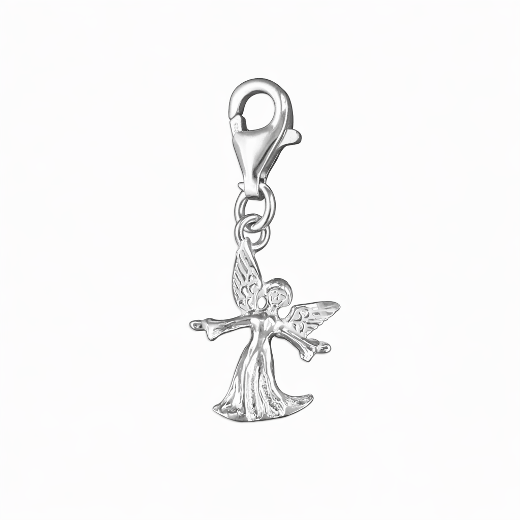 Melchior Jewellery sterling silver guardian angel charm with detailed wings and flowing robe pendant
