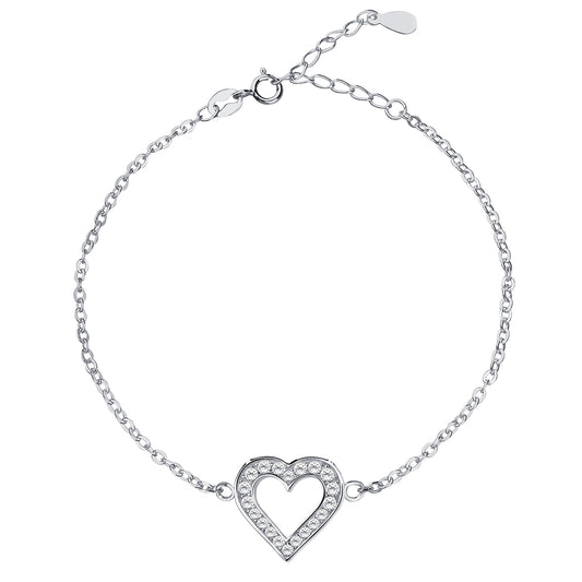 Sentiell sterling silver heart bracelet with delicate chain and sparkling crystal heart charm