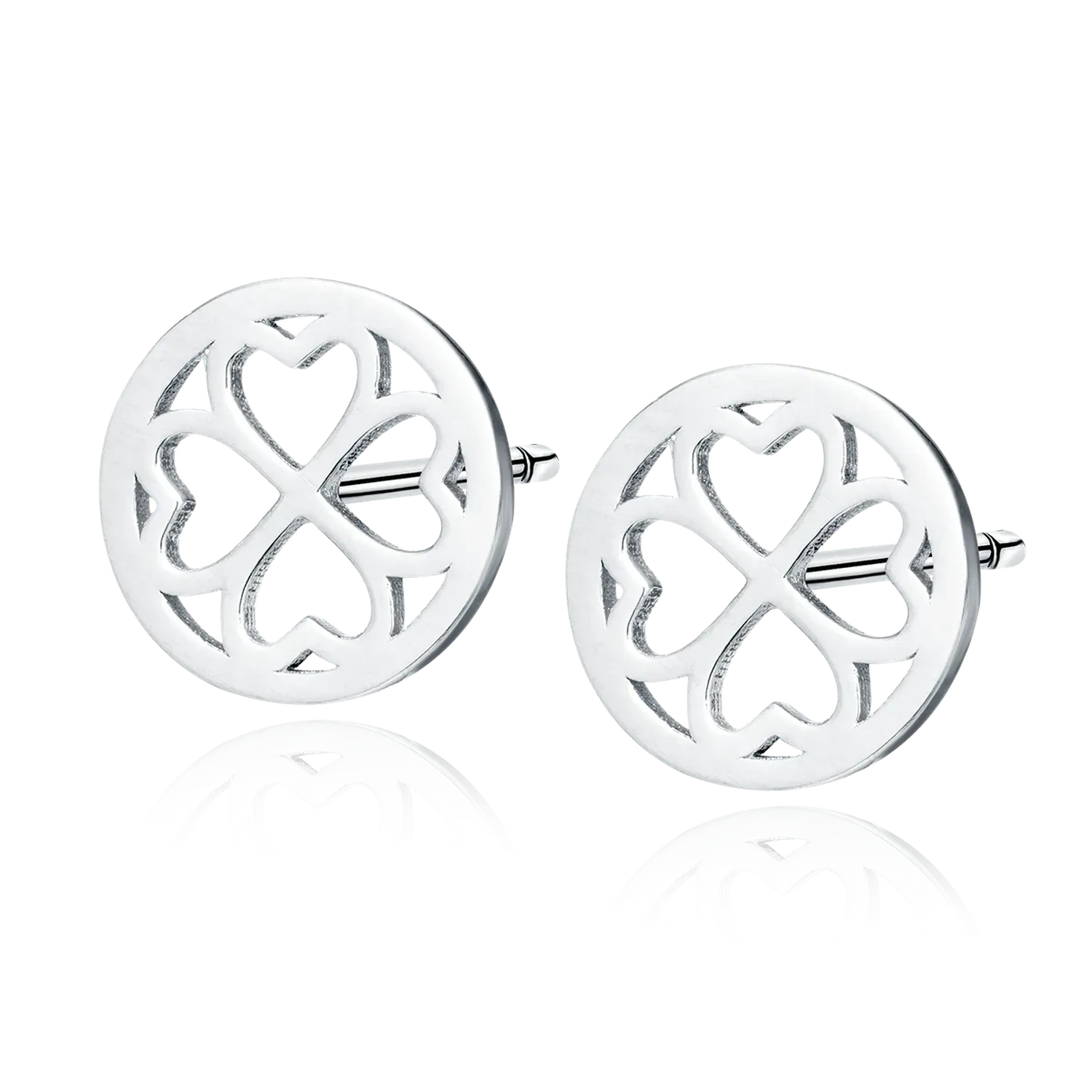 Melchior Jewellery sterling silver heart clover stud earrings with polished round design and delicate cut-out hearts