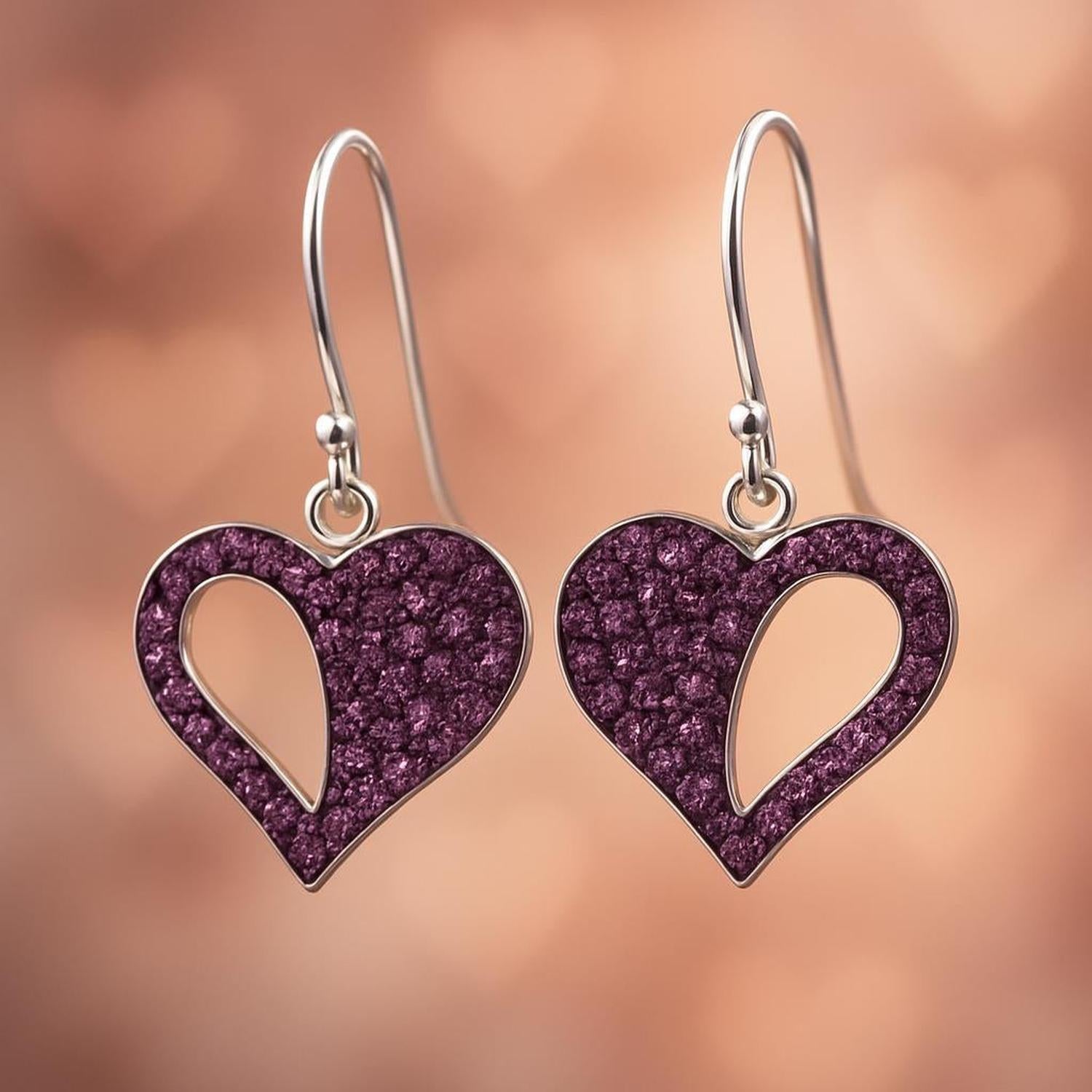 Melchior Jewellery sterling silver heart drop earrings with purple textured design for women