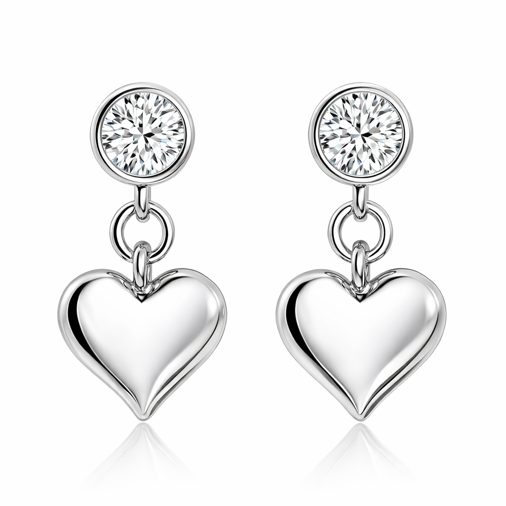 Melchior Jewellery sterling silver heart drop earrings with sparkling round cubic zirconia studs