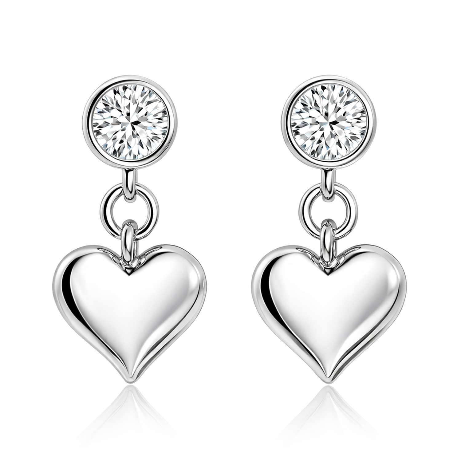 Melchior Jewellery sterling silver heart drop earrings with sparkling round cubic zirconia studs