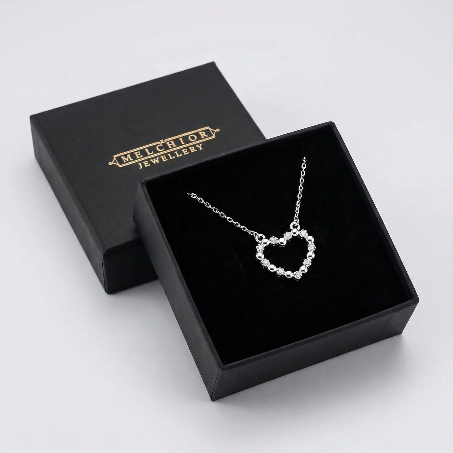 Sterling silver heart necklace for woman with crystal design in black gift box