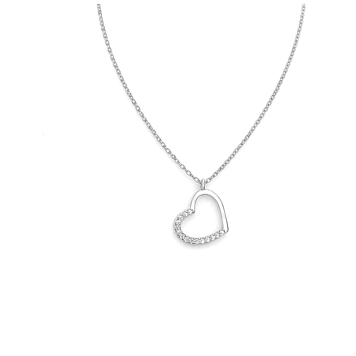 Melchior Jewellery sterling silver heart necklace for women with sparkling crystal embellishments on half of the pendant