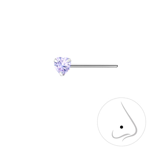 Melchior Jewellery sterling silver heart nose stud with purple gemstone for delicate body jewellery