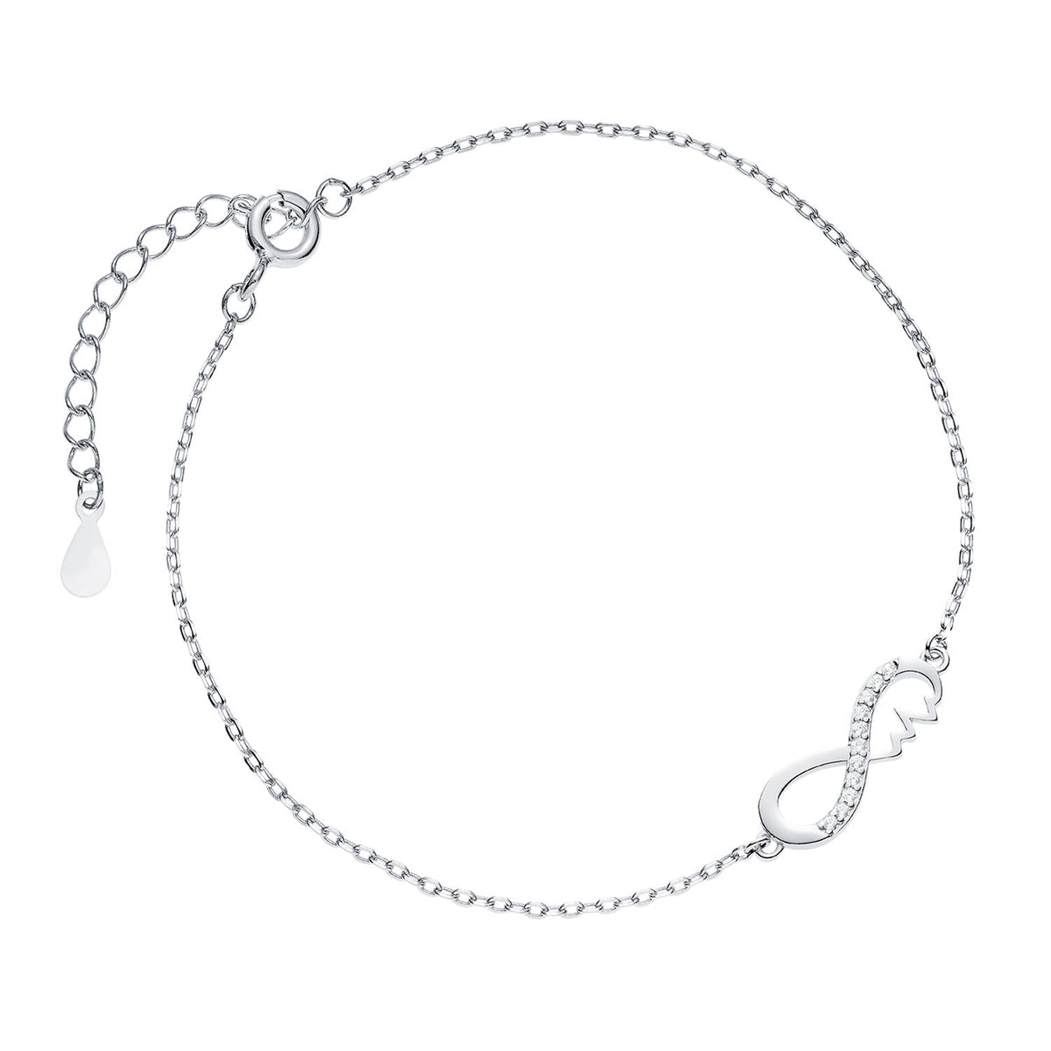 Sentiell sterling silver infinity bracelet pulse with delicate chain and sparkling stones for women
