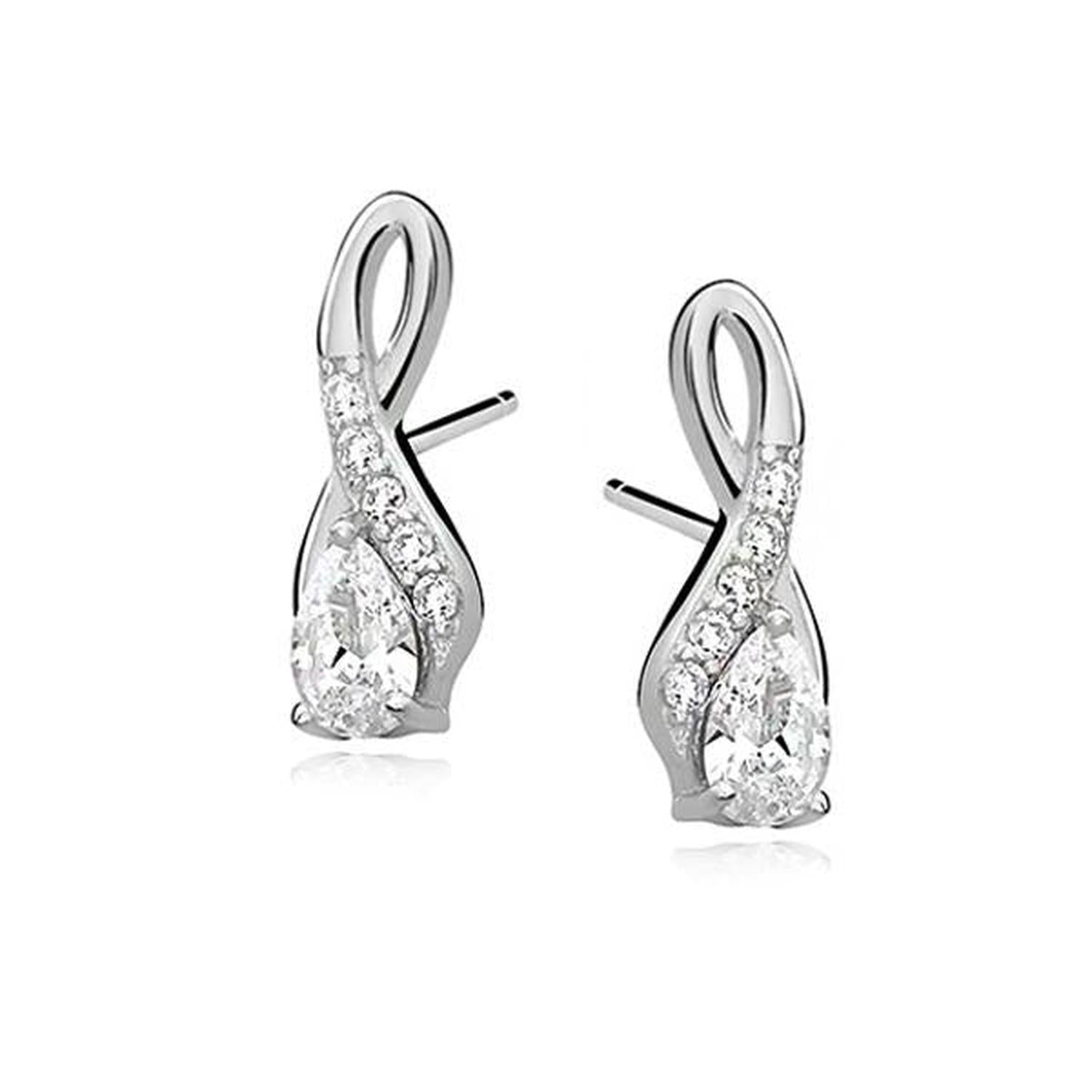Melchior Jewellery sterling silver infinity earrings with sparkling clear crystals and teardrop stones