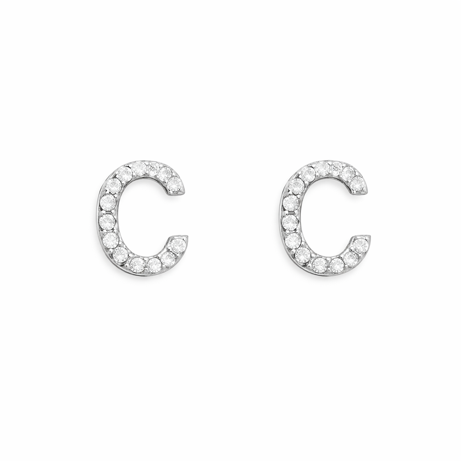 Melchior Jewellery sterling silver initial C stud earrings with sparkling clear crystals