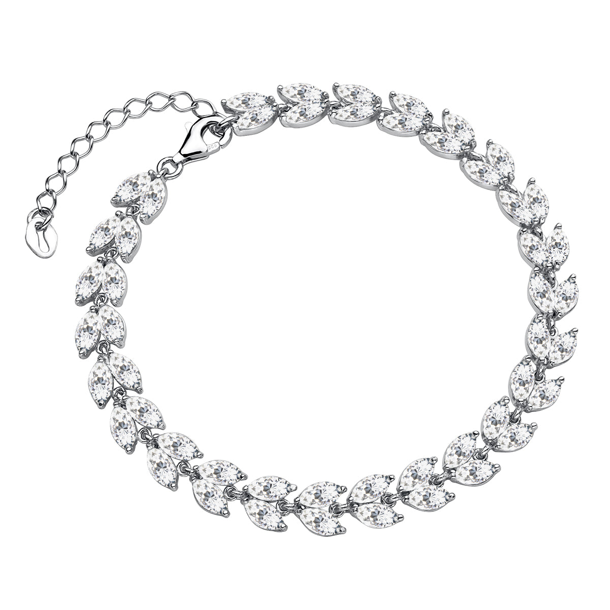 Melchior Jewellery sterling silver leaf bracelet with sparkling crystal stones and adjustable chain clasp