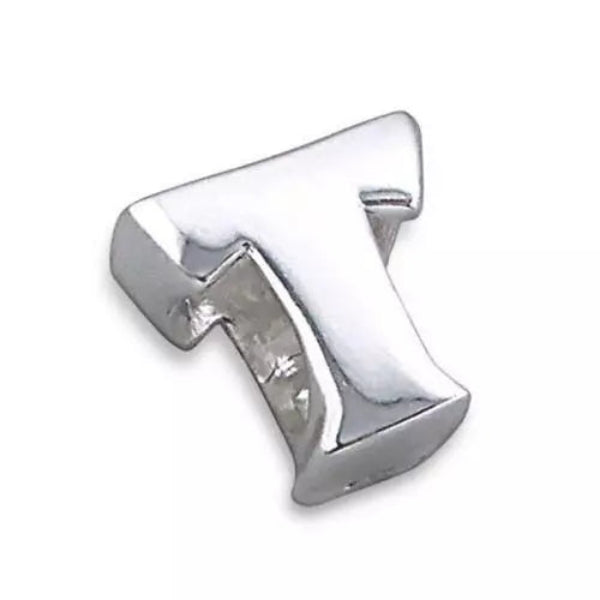 Melchior Jewellery sterling silver letter bead charm T polished alphabet bead with threaded hole for bracelets
