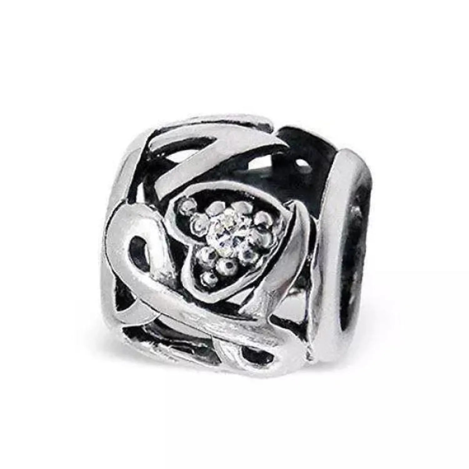 Melchior Jewellery sterling silver love charm bead with intricate heart and swirl design