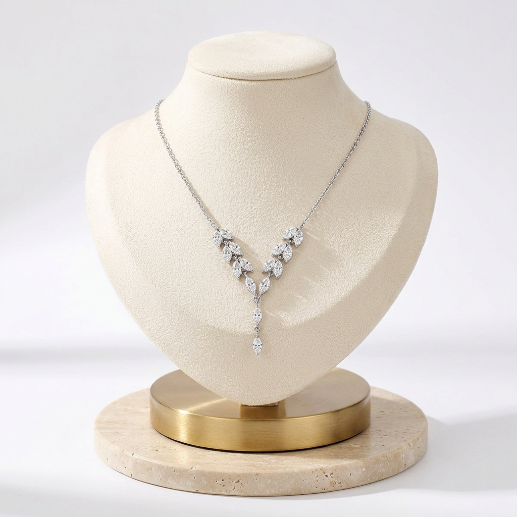 Melchior Jewellery Sterling Silver Marquise Necklace with sparkling clear stones on elegant silver chain