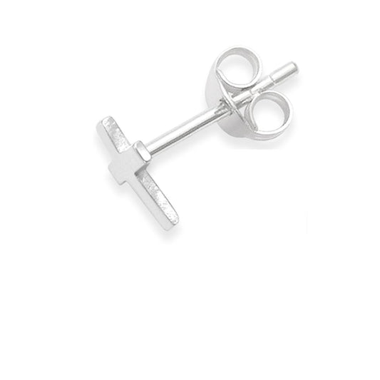Melchior Jewellery sterling silver mens cross stud earring with polished finish and butterfly back