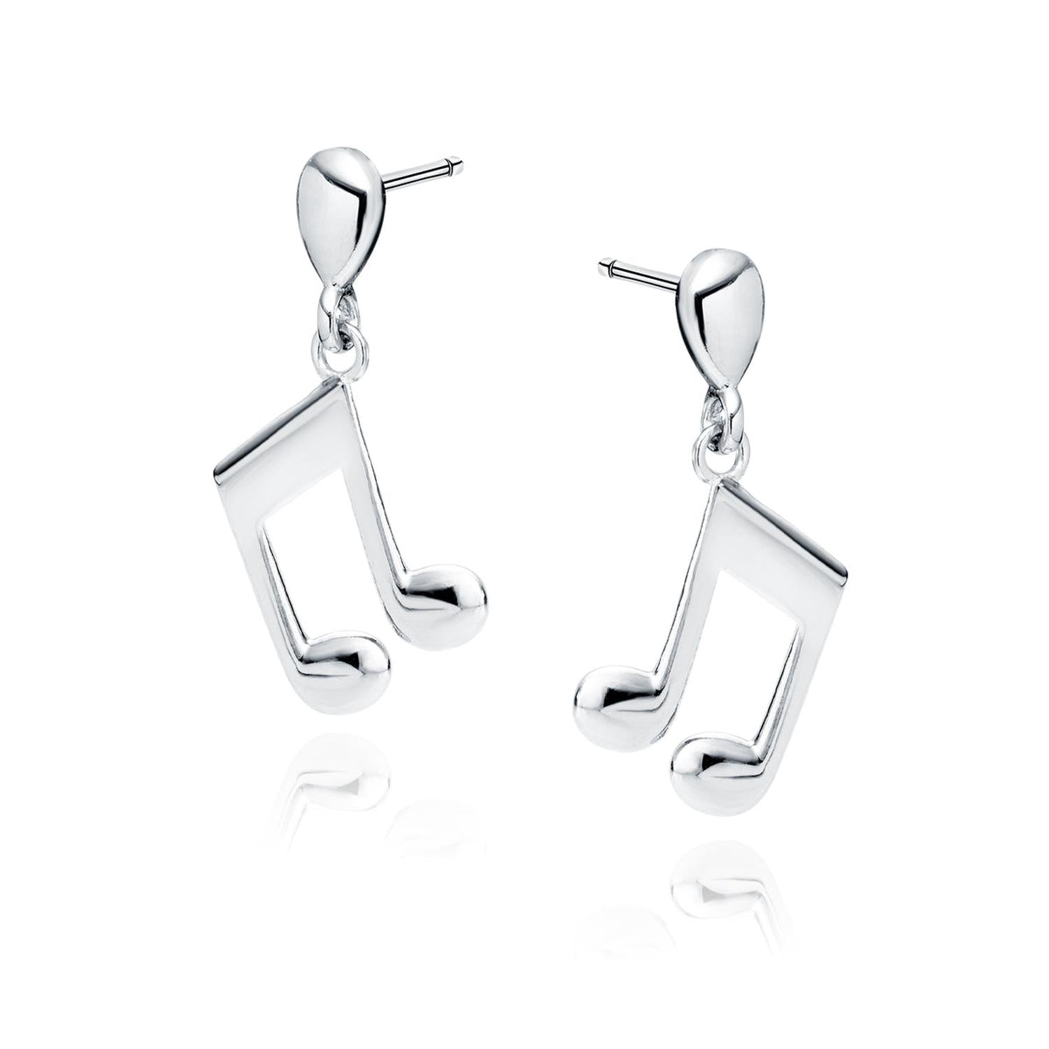 Sterling silver music note drop earrings by Melchior Jewellery with polished finish for women