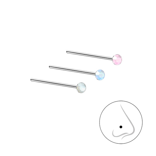 Melchior Jewellery sterling silver opal nose studs in pink blue and white gemstones set in simple stud design
