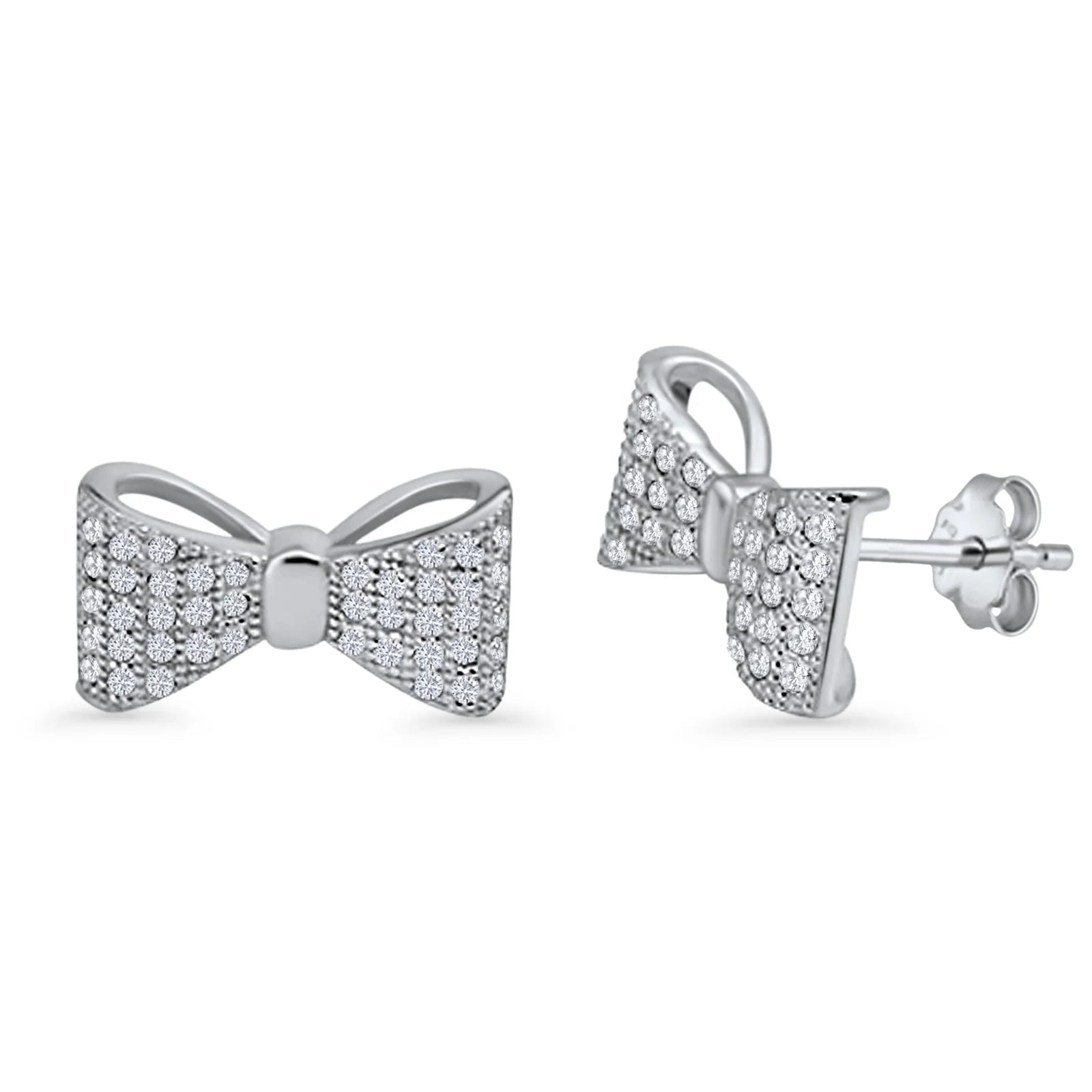 Melchior Jewellery Sterling Silver Pave Bow Earrings with sparkling clear stones and polished silver finish