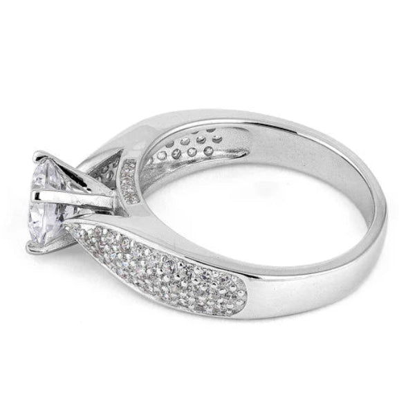 Melchior Jewellery sterling silver pave engagement ring with sparkling stones on band
