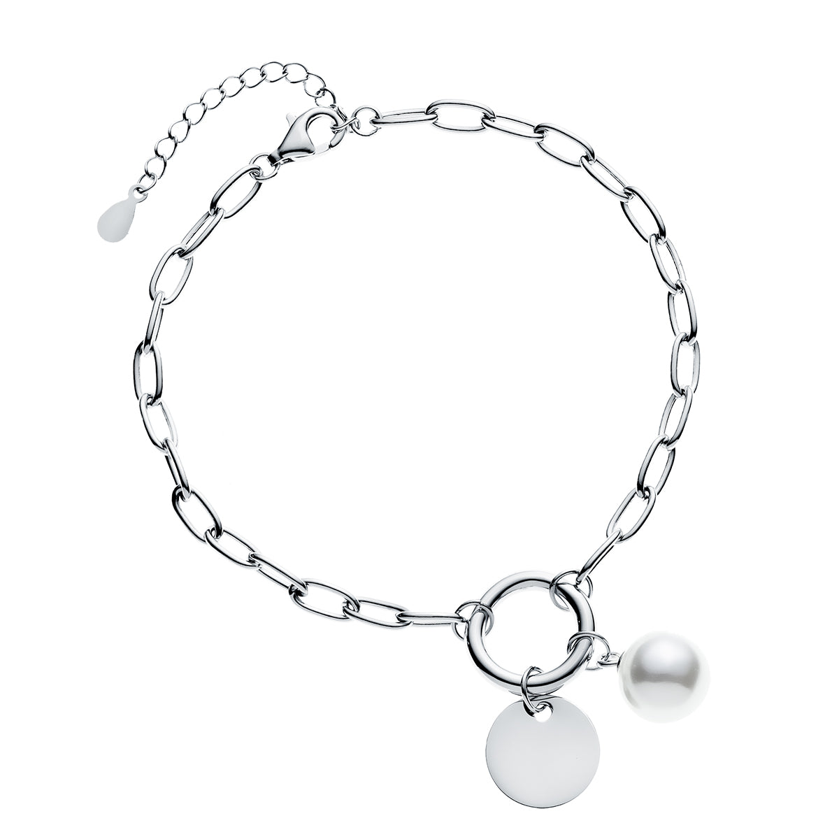 Melchior Jewellery sterling silver pearl bracelet with chain links and pearl charm