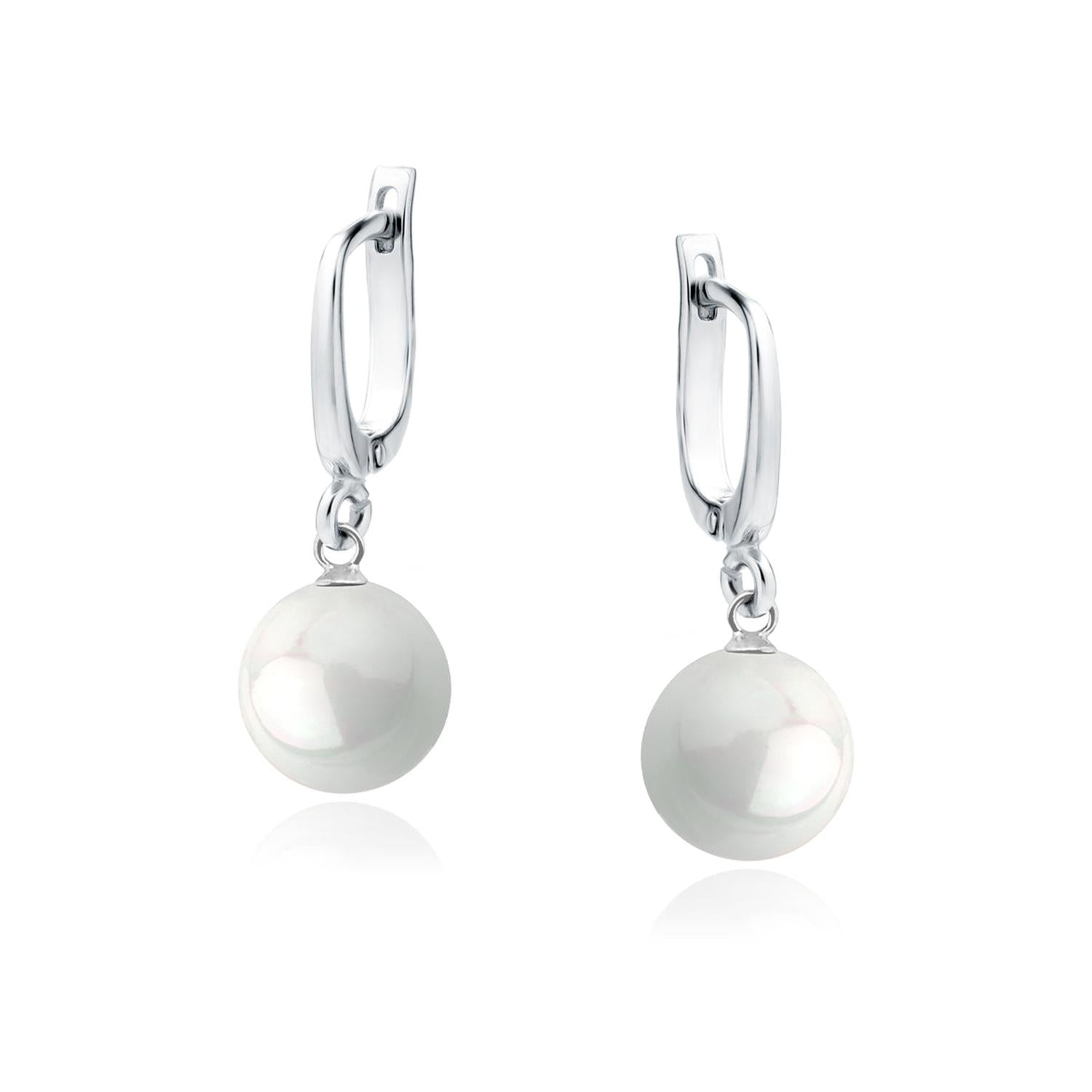 Melchior Jewellery sterling silver pearl drop earrings with elegant round white pearls