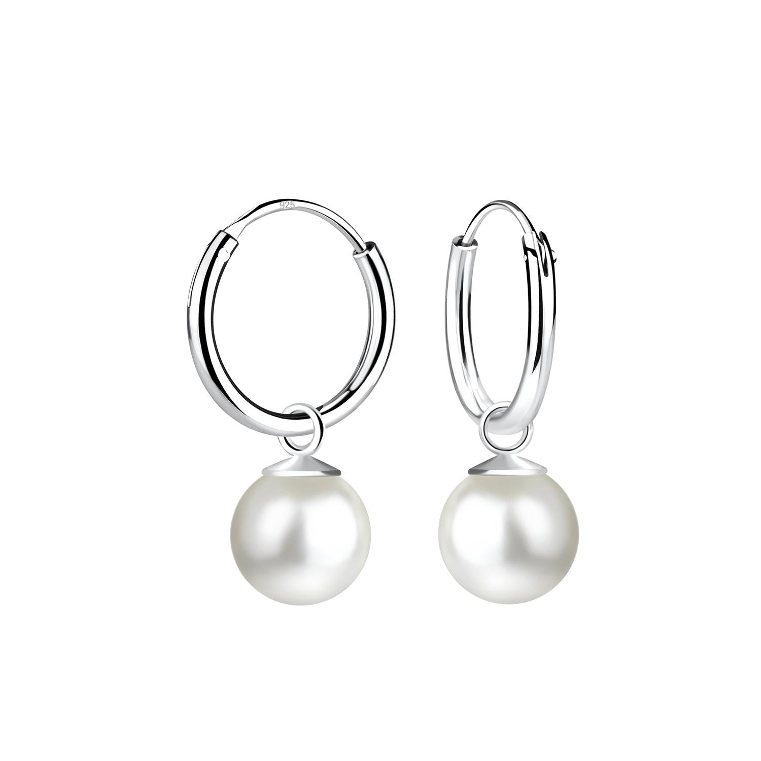 Melchior Jewellery sterling silver pearl hoop earrings with classic round white pearls